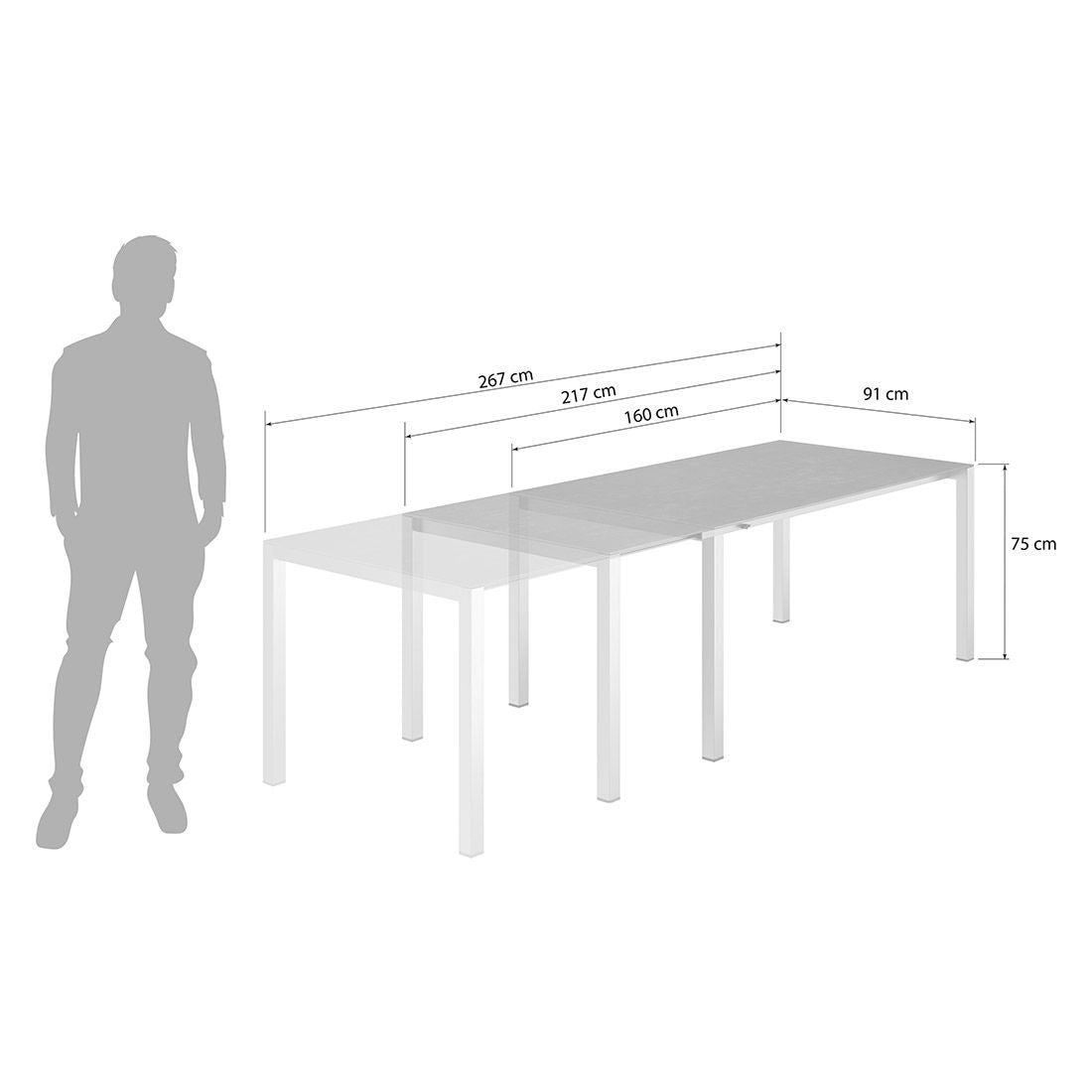 Montert Uttrekkbart hagebord rustfritt stål/glasskeramikk 160-267 cm i hage