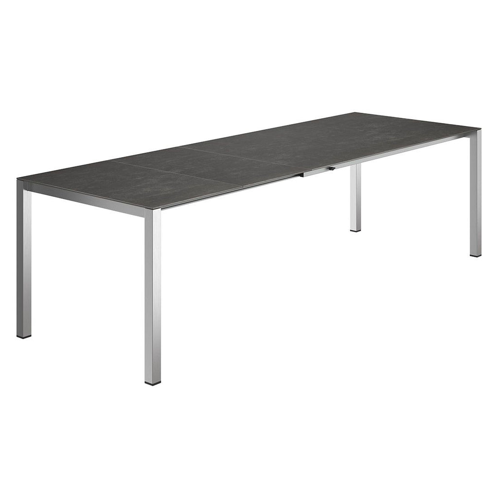 Nærbilde av ben i rustfritt stål på Uttrekkbart hagebord rustfritt stål/glasskeramikk 160-267 cm
