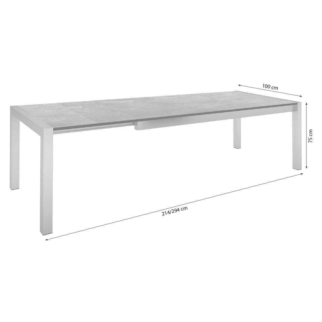 Uttrekkbart hagebord rustfritt stål/Silverstar 214-294x100 cm Stern detalj av bordplate