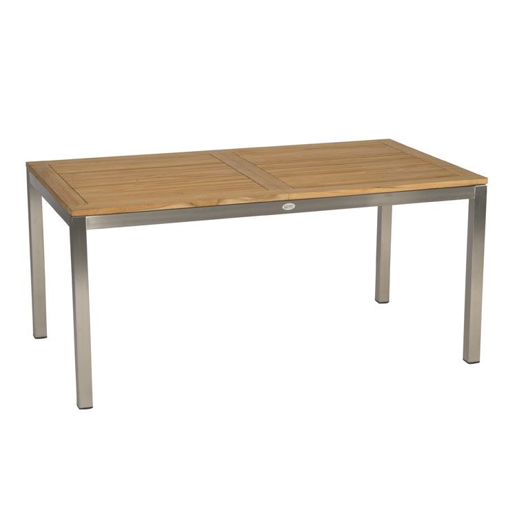 Uttrekkbart hagebord rustfritt stål/teak 162/220x90 cm - Stern forfra