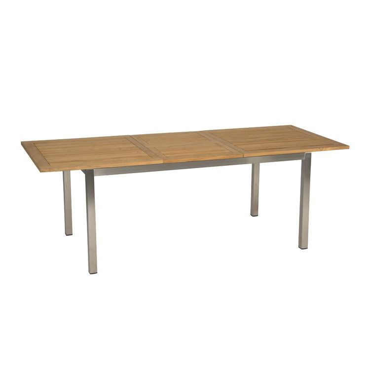 Uttrekkbart hagebord rustfritt stål/teak 162/220x90 cm - Stern detalj av bordplate