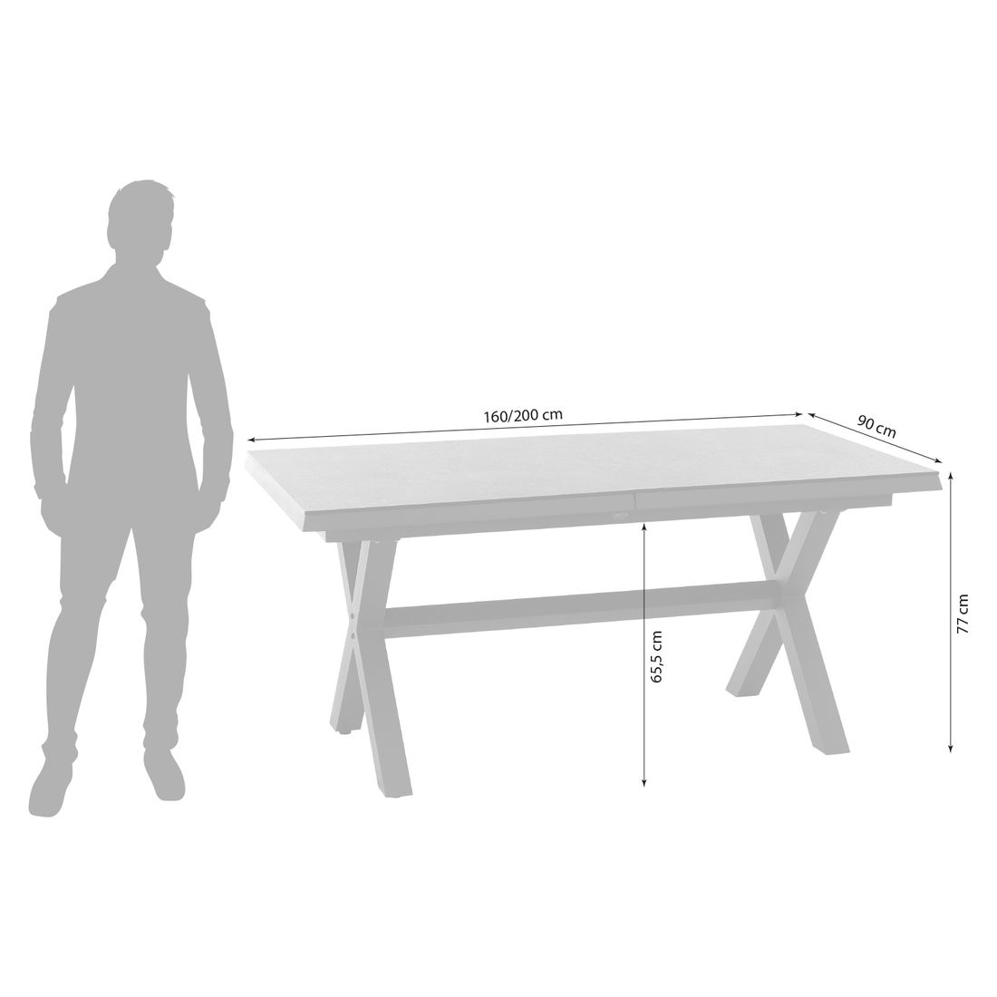 uttrekkbart hagebord sincro 160 200x90 cm aluminium hpl detalj bordplate
