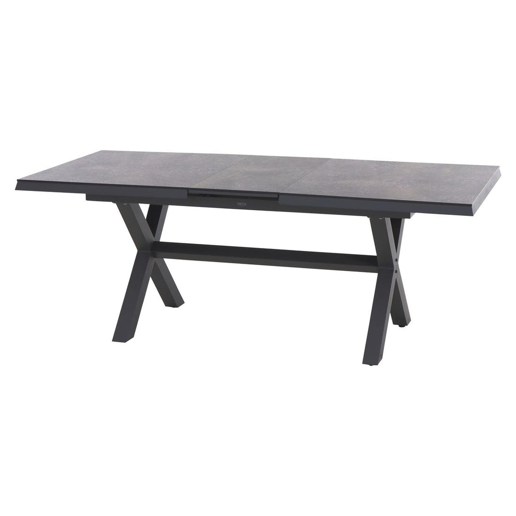 uttrekkbart hagebord sincro 160 200x90 cm aluminium hpl montert på terrasse