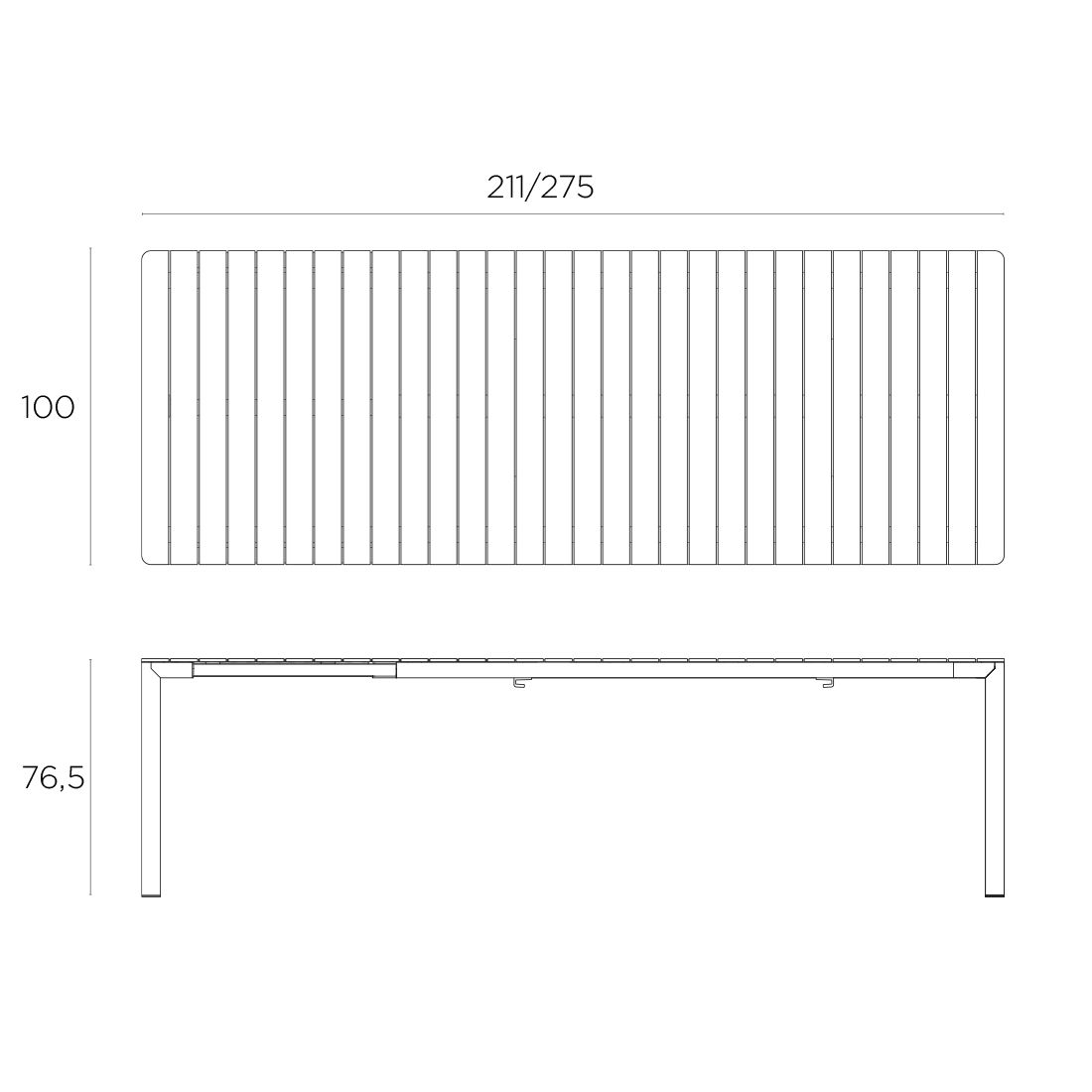 Montert uttrekkbart hagebord Tevere 211/275x100 cm aluminium - Nardi i hage