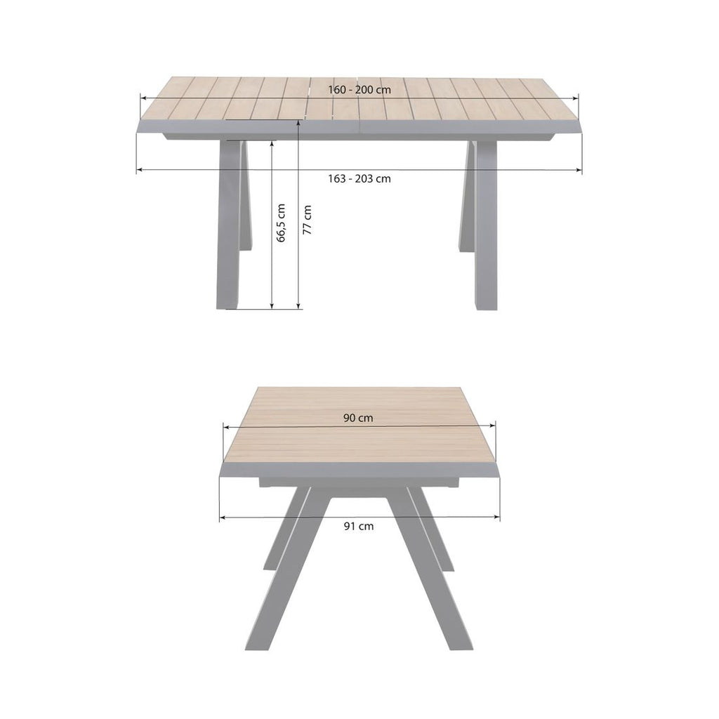 Uttrekkbart hagebord Tirana aluminium/teak 160-200 cm bakside