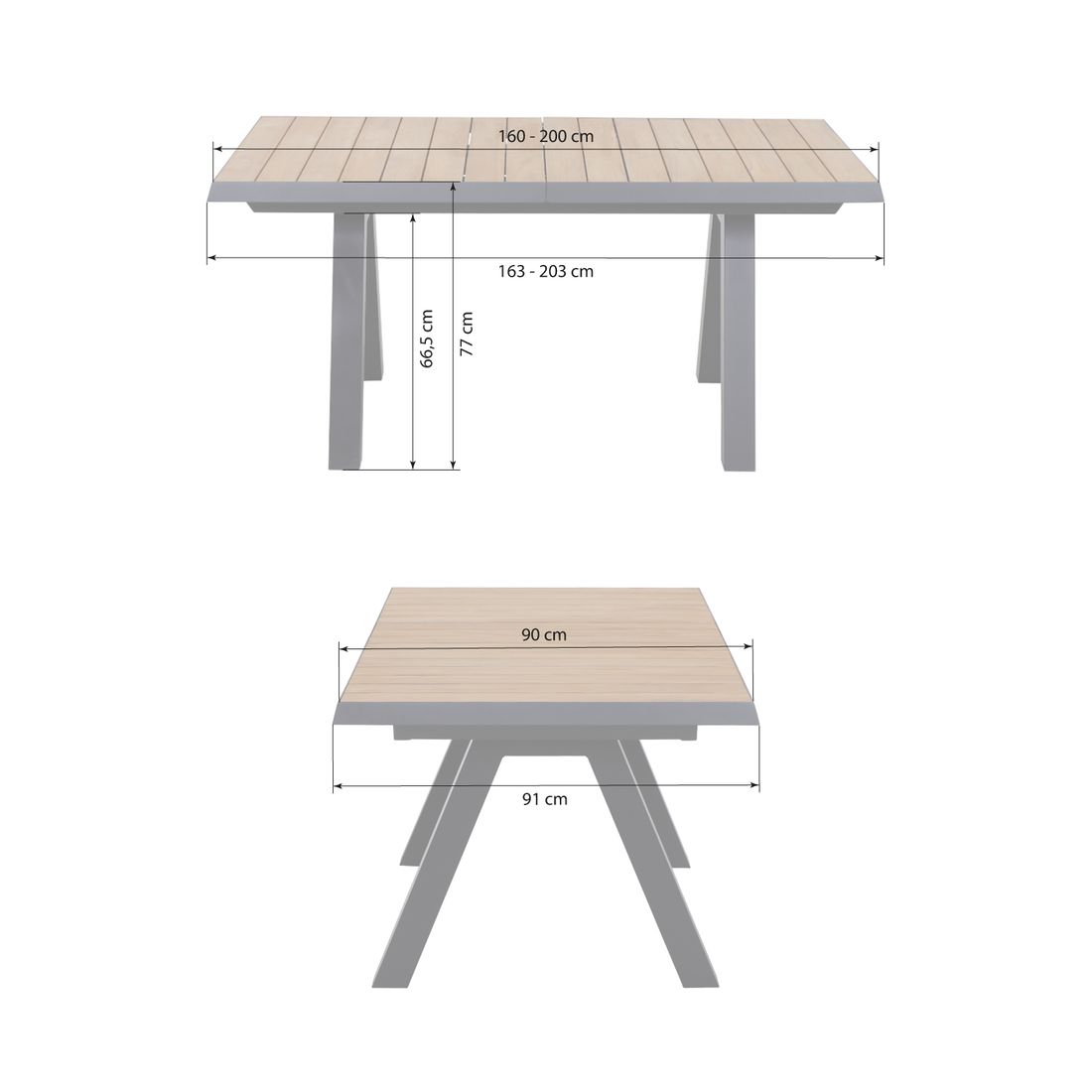 Uttrekkbart hagebord Tirana aluminium/teak 160-200 cm bakside