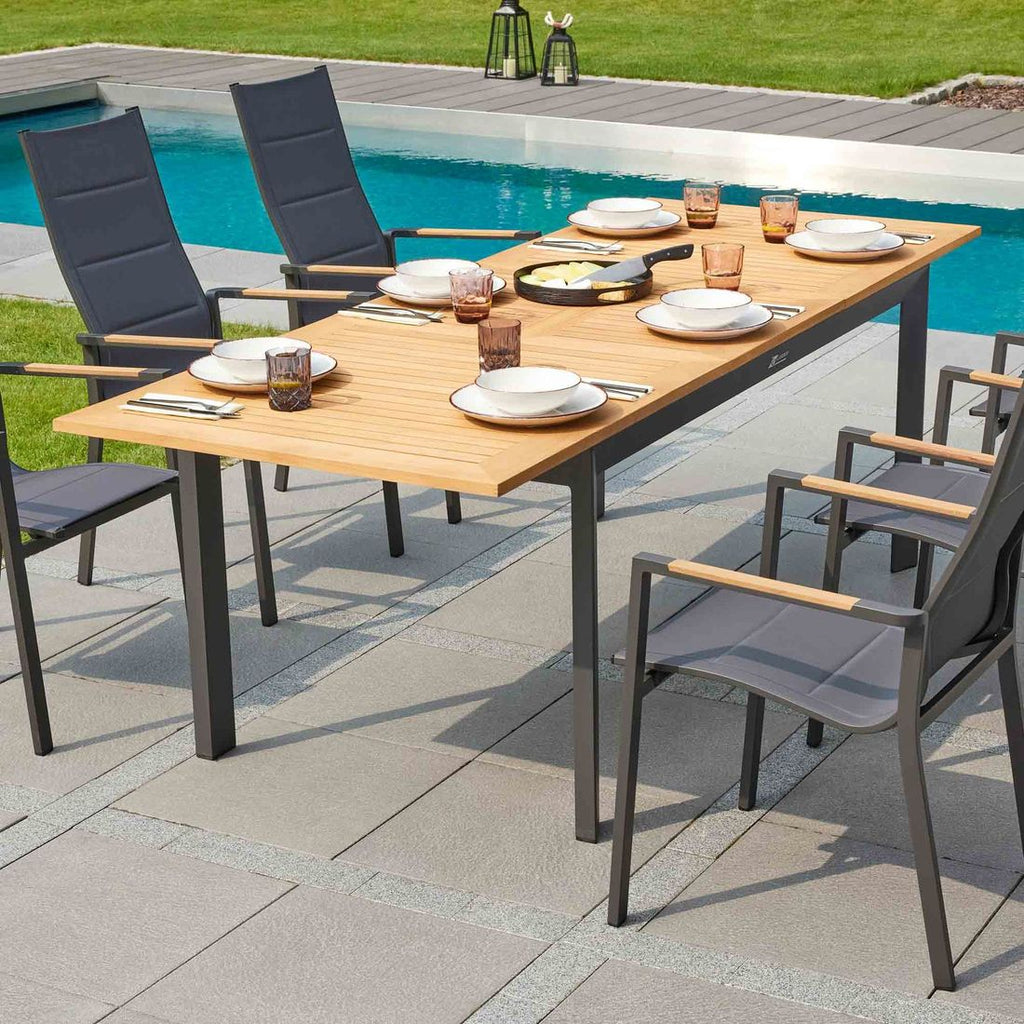 Uttrekkbart hagebord Unicamo 180/240x90 cm aluminium/teak bakside