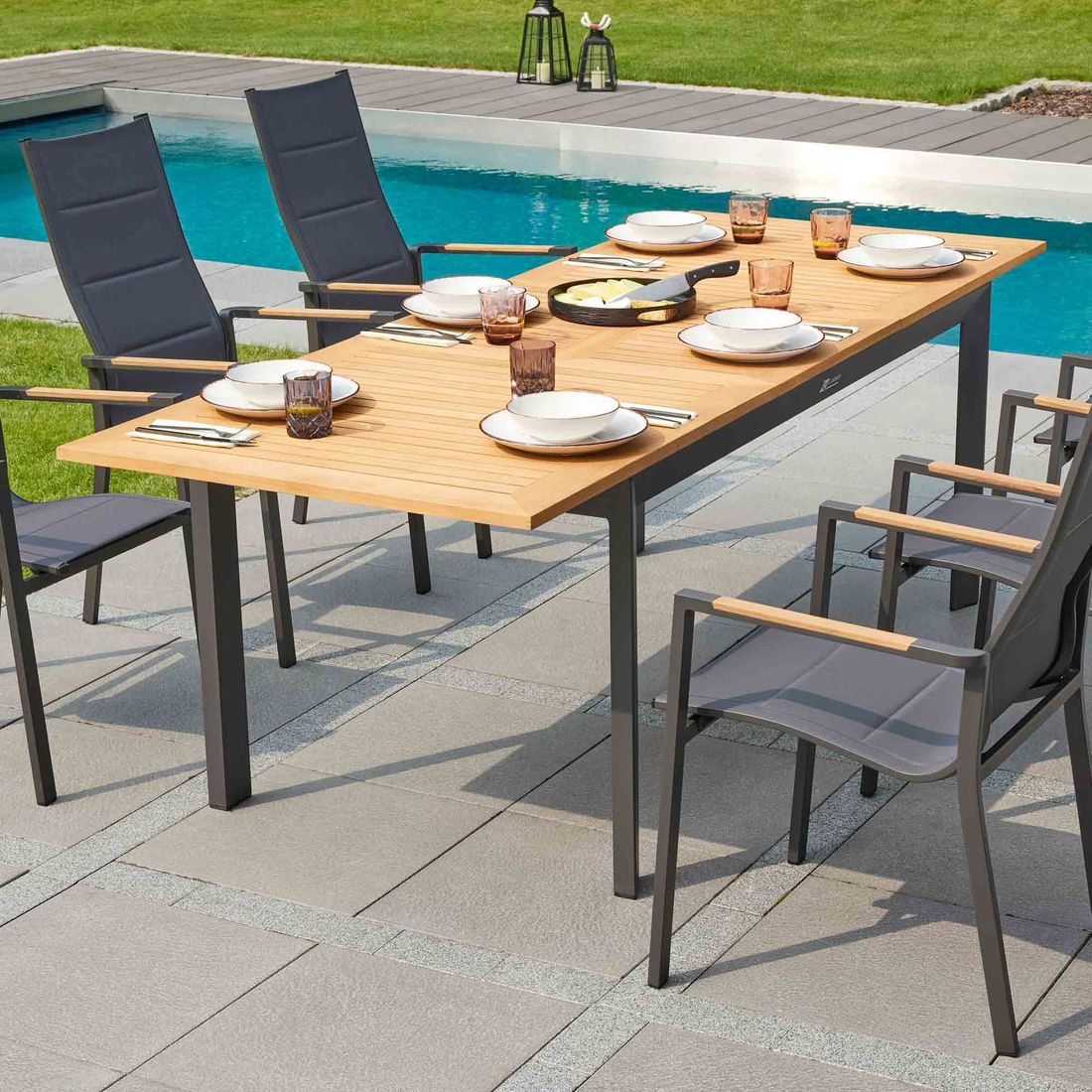 Uttrekkbart hagebord Unicamo 180/240x90 cm aluminium/teak bakside