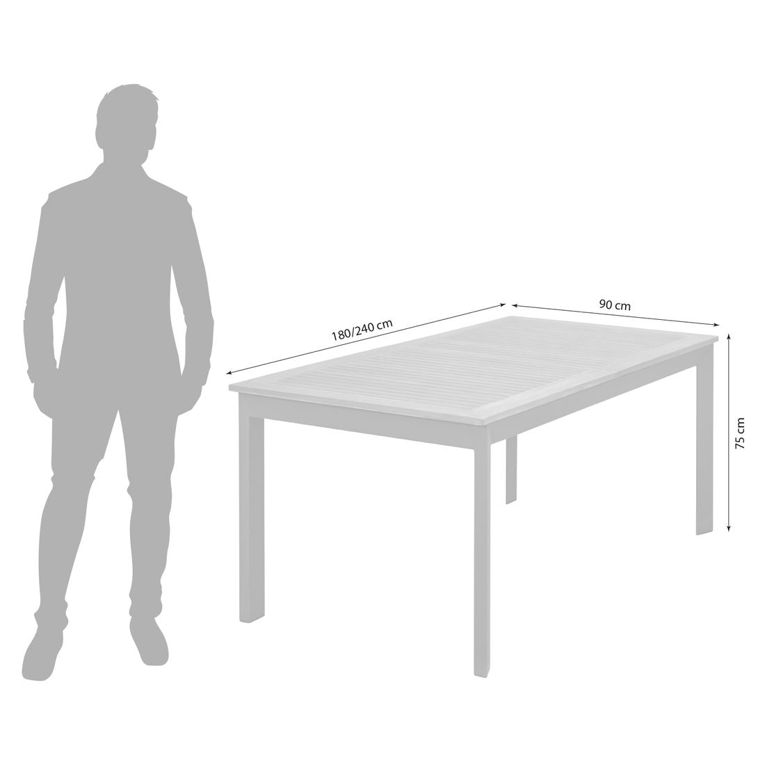 Detalj av teak bordplate på Uttrekkbart hagebord Unicamo