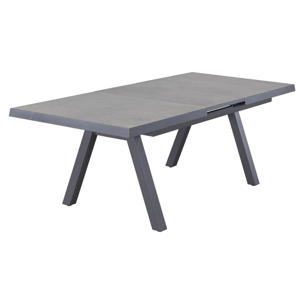 Uttrekkbart hagebord Vivera forfra med aluminiumsramme og keramisk bordplate